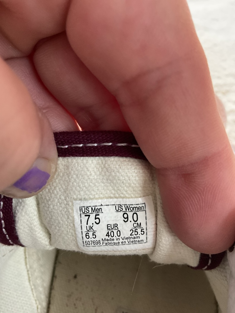 Unisex Burgundy Canvas Vans Sneakers with White Stripe - Picture 6 of 6